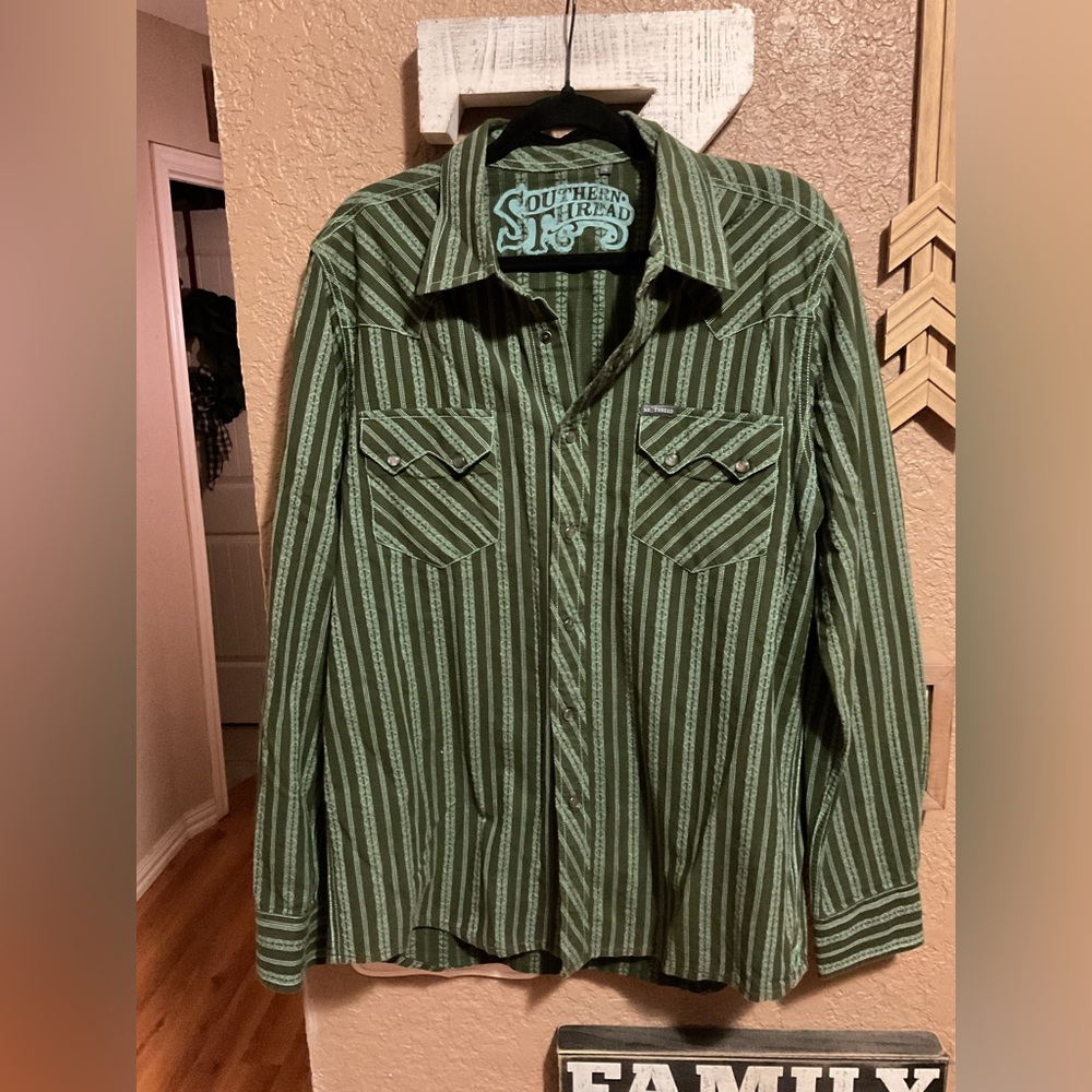 Southern Thread Olive Western Pearl Snap Shirt Men’s Size Large